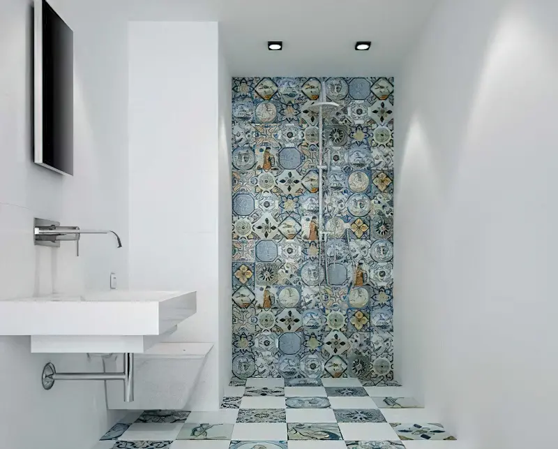 Ідея з мозаїчною кахельною плиткою у ванній і туалеті